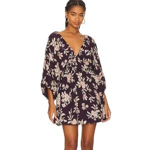 Free People Women’s Size XSmall Portia Short Mini Dress V Neck Black Cherry
